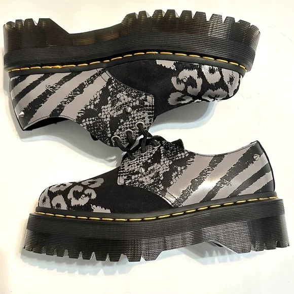 Dr. Martens 1461 ANIMAL CLASH LEATHER & SUEDE PLATFORM SHOES Women’s Size 7